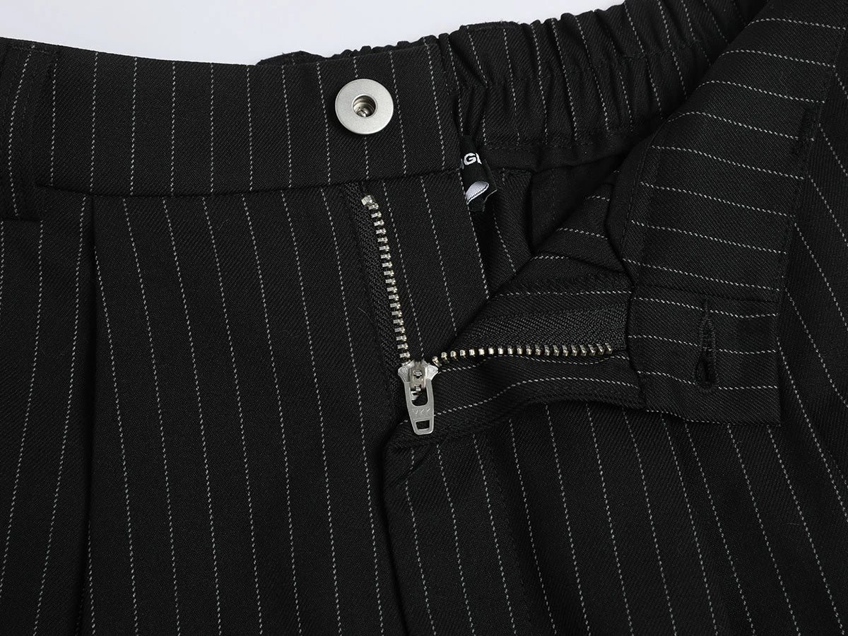 300 GSM BAGGY FIT STRIPED PLEATED 'BLACK' PANTS - Image 3