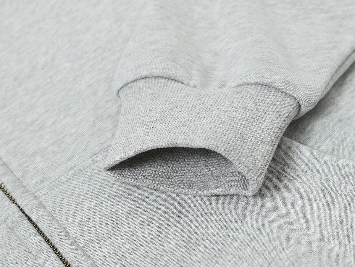 360 GSM 100% COTTON BOXY CROPPED 'FLOWER GRAY' ZIP-UP HOODIE - Image 5
