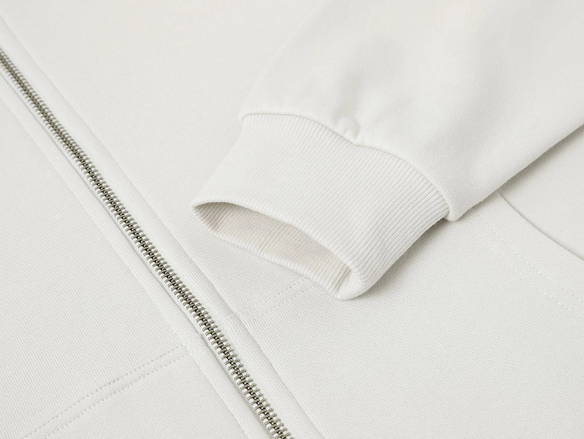 360 GSM 100% COTTON BOXY CROPPED 'OFF WHITE' ZIP-UP HOODIE - Image 4