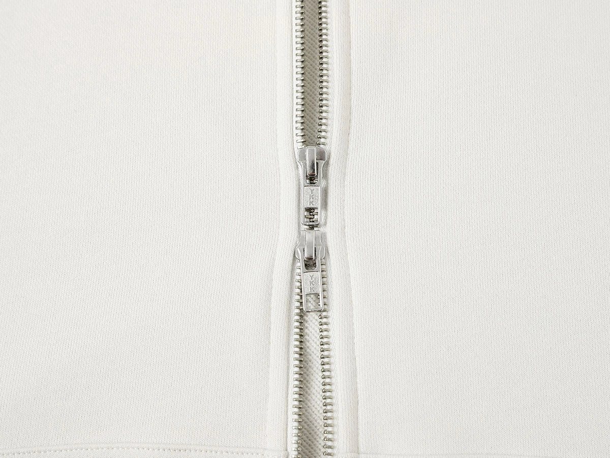 360 GSM 100% COTTON BOXY CROPPED 'OFF WHITE' ZIP-UP HOODIE - Image 6