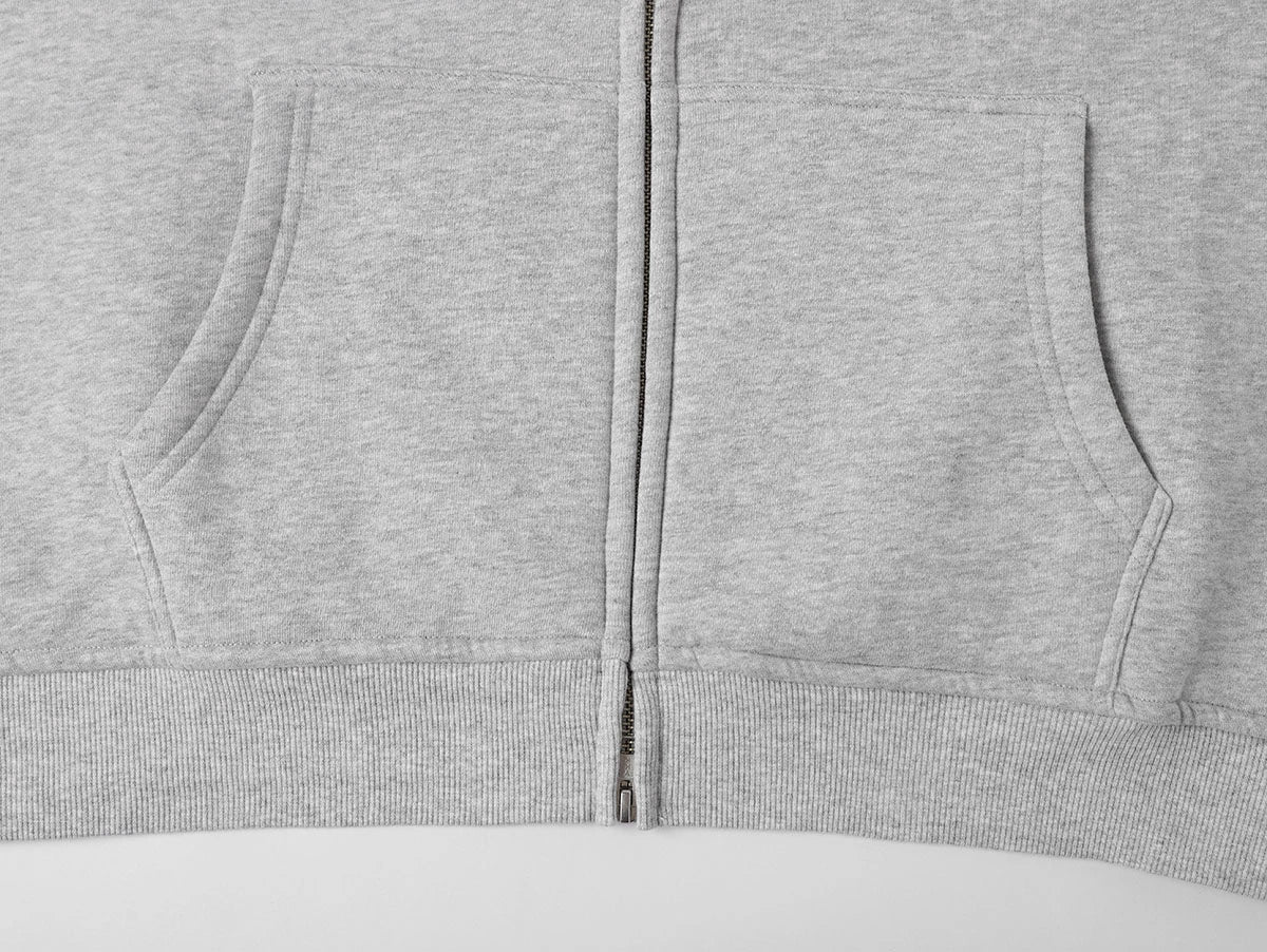 360 GSM CROPPED FIT 'FLOWER GRAY' ZIP-UP HOODIE - Image 5