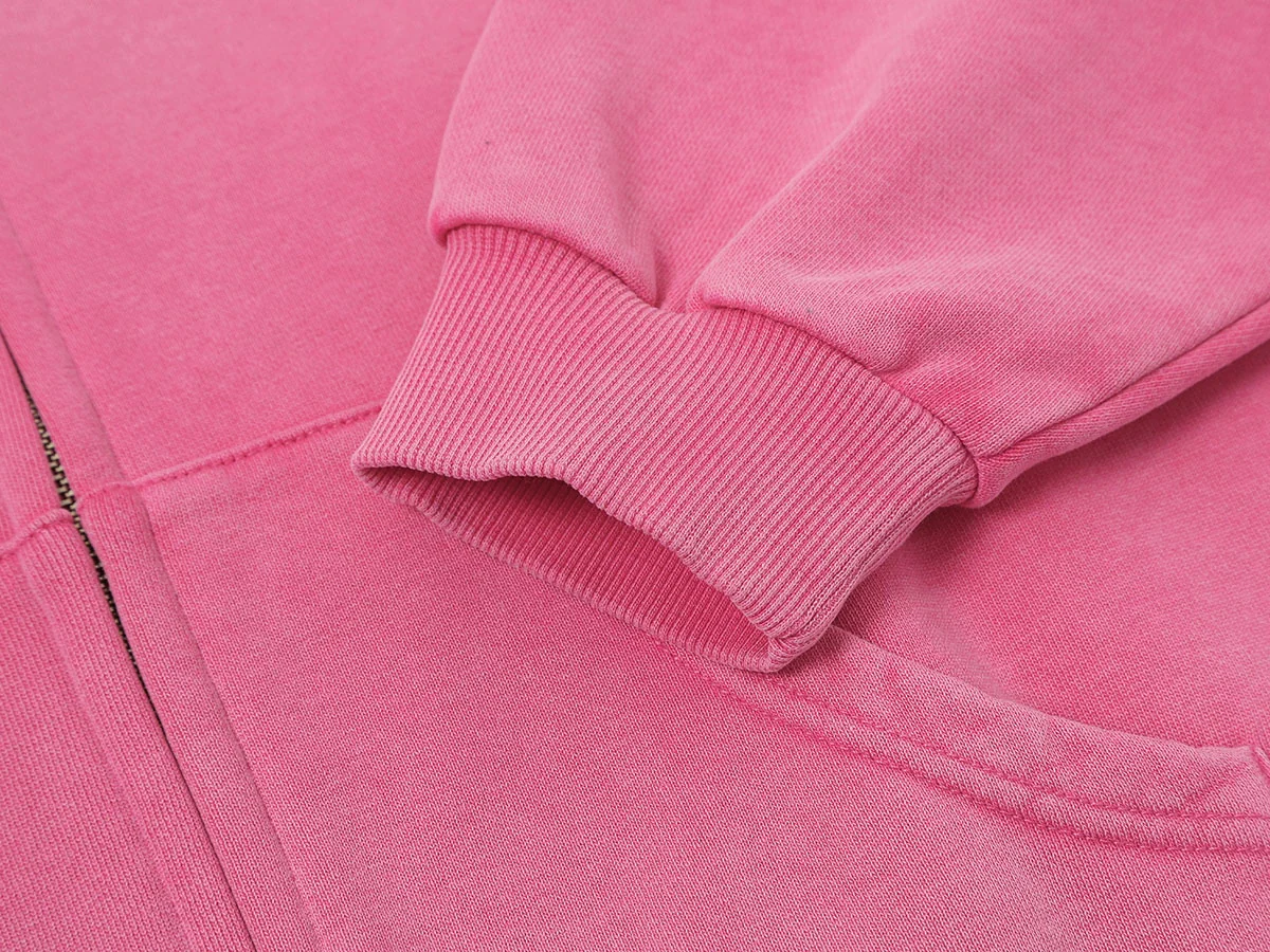480 GSM BOXY CROPPED FIT 'WASHED PINK' ZIP-UP HOODIE - Image 5