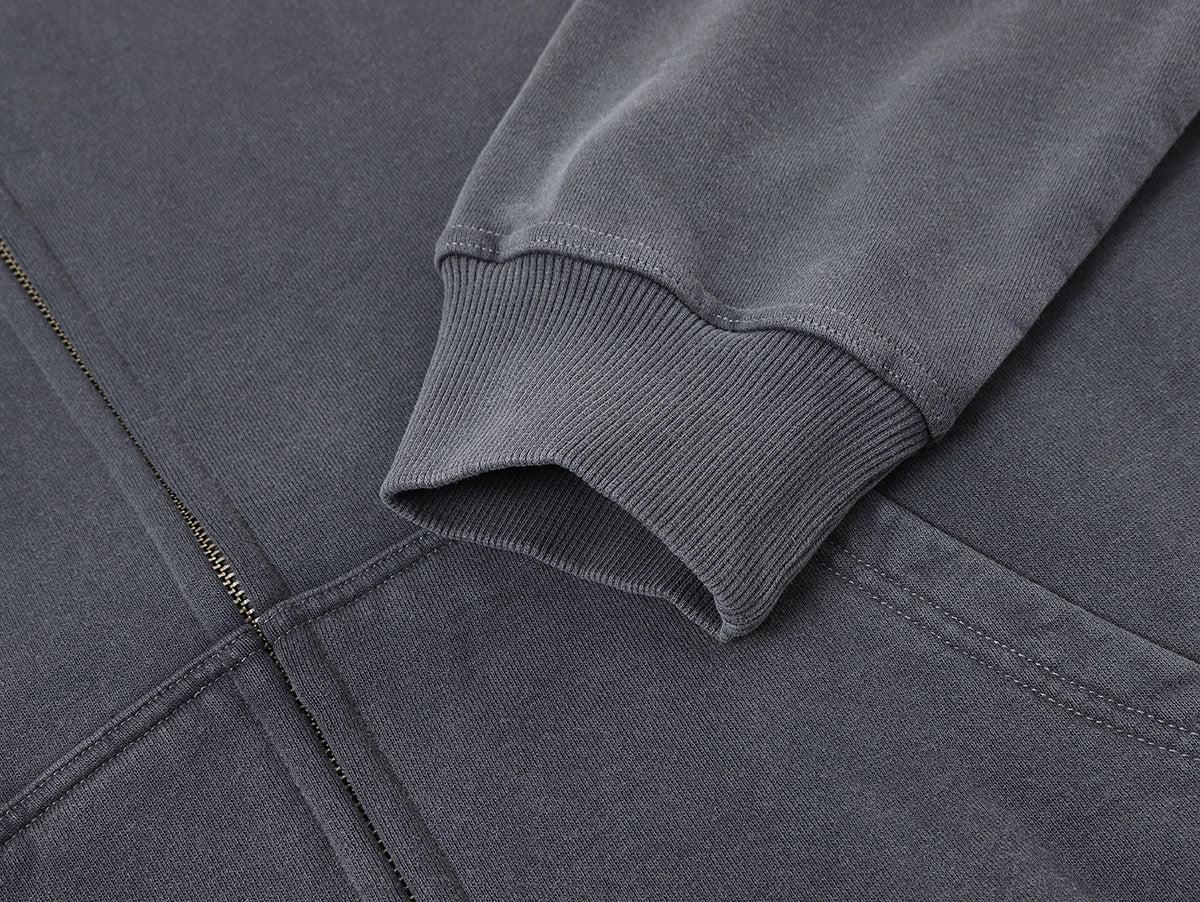 450 GSM BOXY CROPPED FIT 'WASHED GRAY' ZIP-UP HOODIE - Image 5
