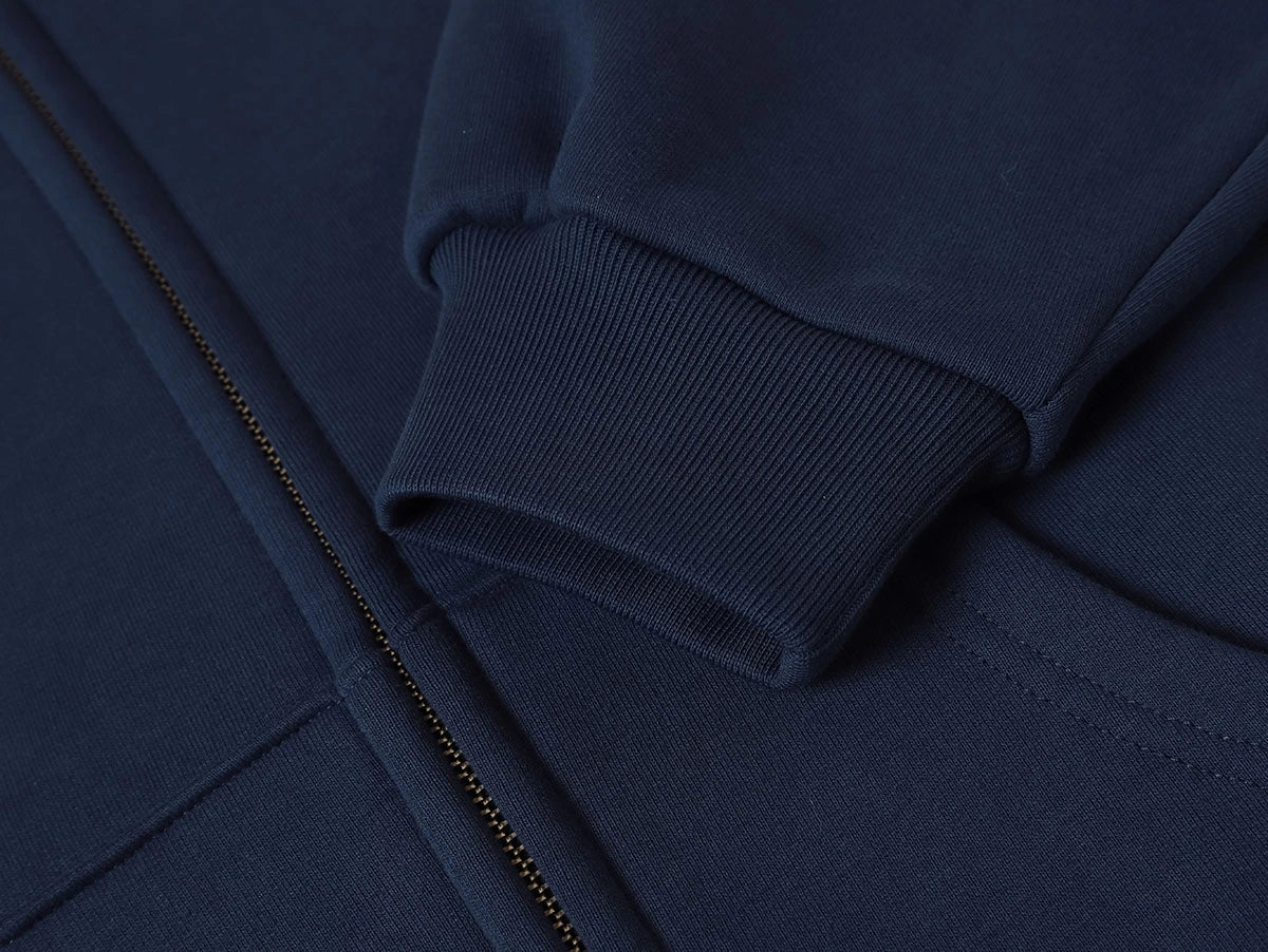 480 GSM  FLEECE CROPPED FIT 'NAVY BLUE' ZIP-UP HOODIE - Image 3