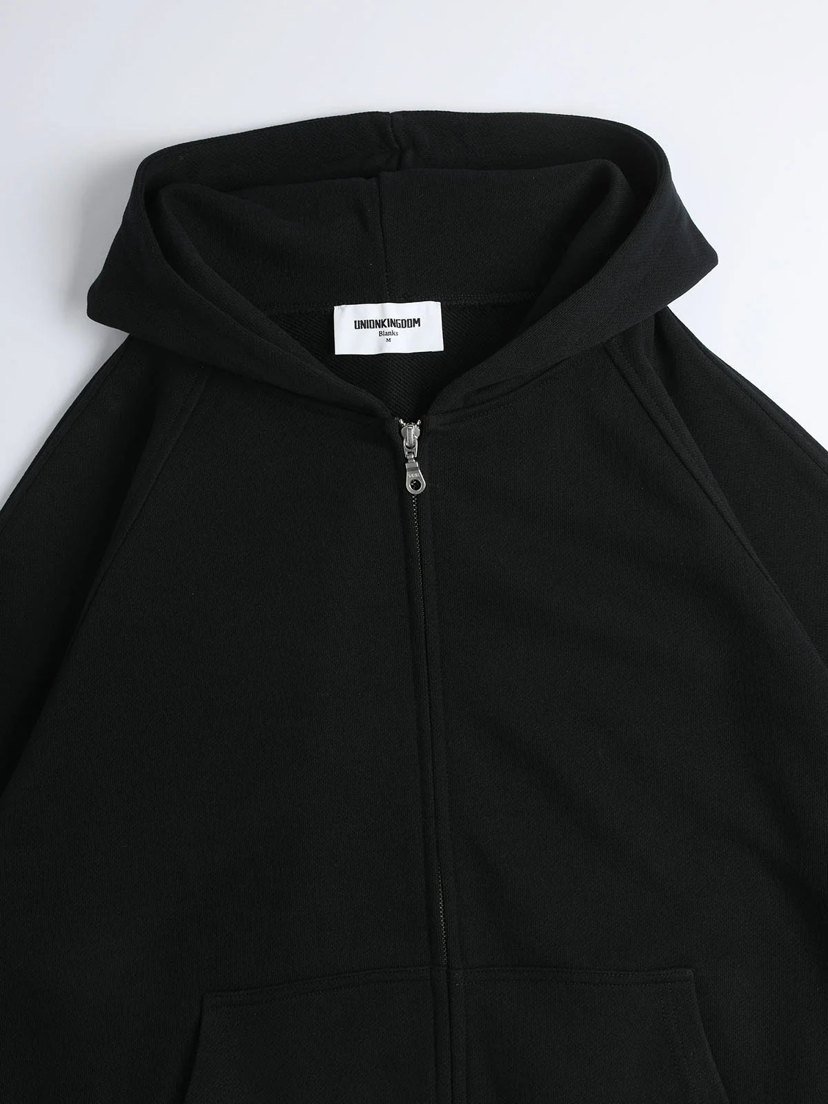 480 GSM RAGLAN BOXY CROPPED FIT ZIP-UP 'BLACK' ZIP-UP HOODIE - Image 3