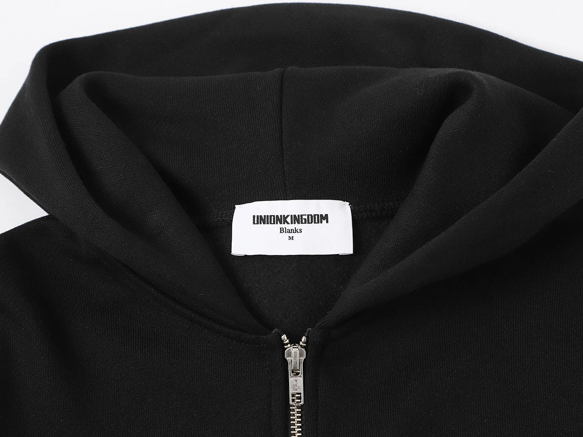 520 GSM BOXY CROPPED FIT 'BLACK' ZIP-UP HOODIE - Image 3