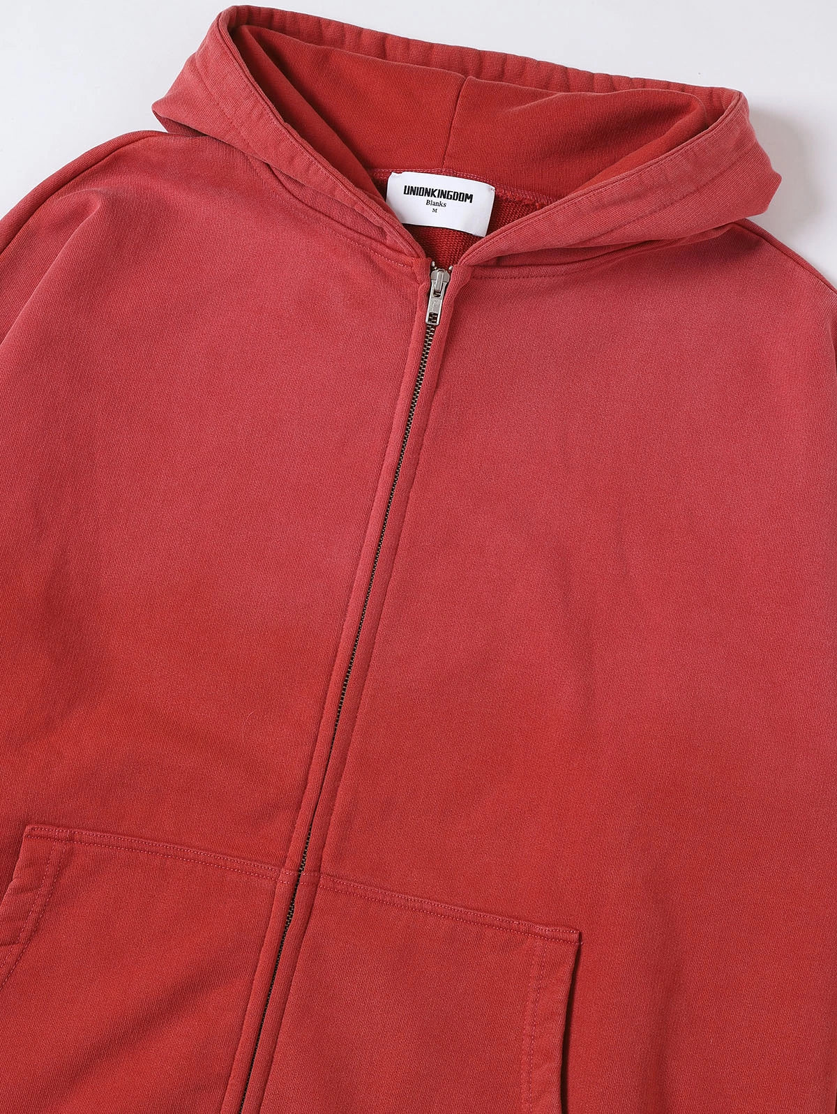 550 GSM CROPPED FIT 'WASHED RED' ZIP-UP HOODIE - Image 3