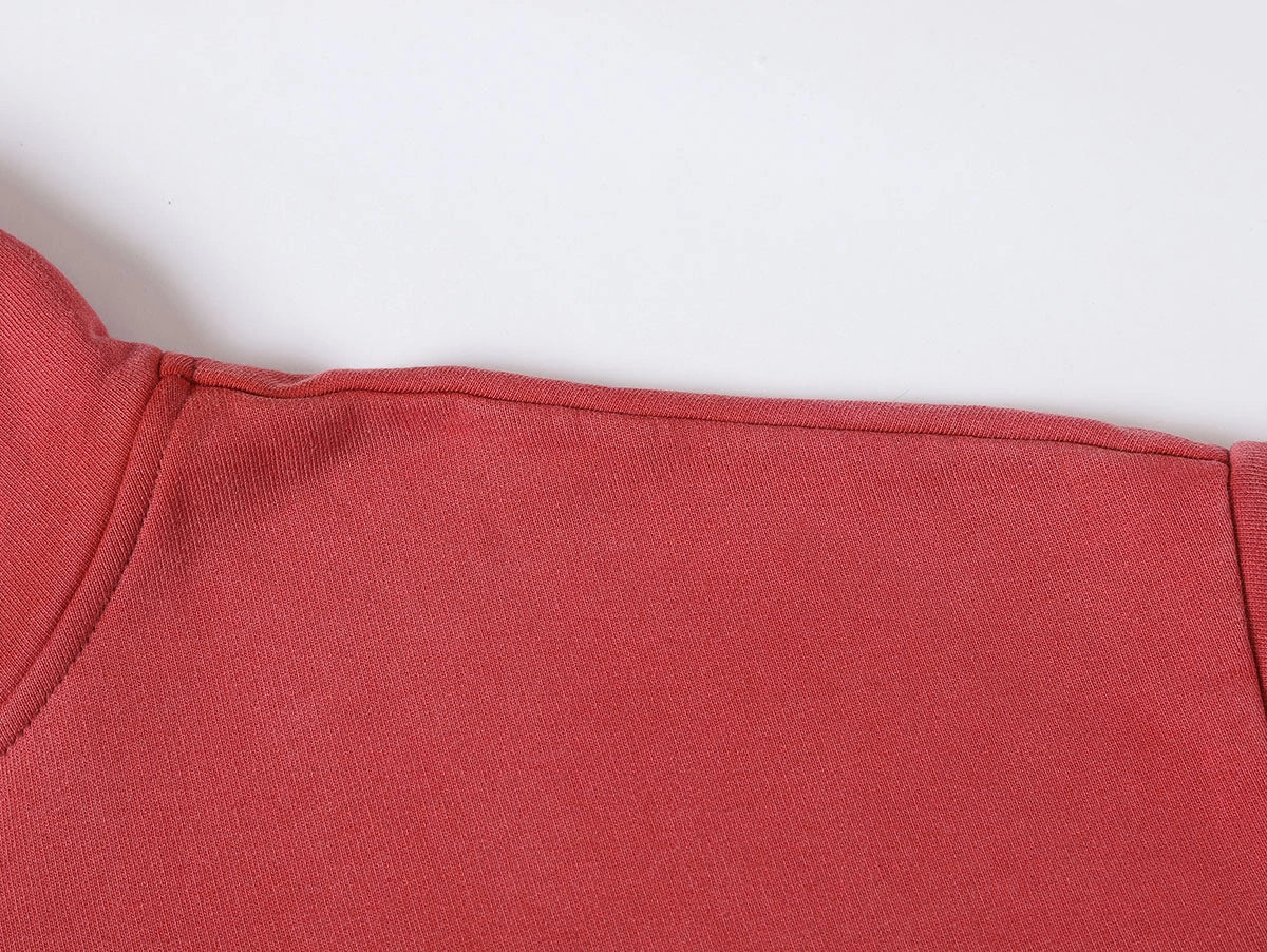 550 GSM CROPPED FIT 'WASHED RED' ZIP-UP HOODIE - Image 4