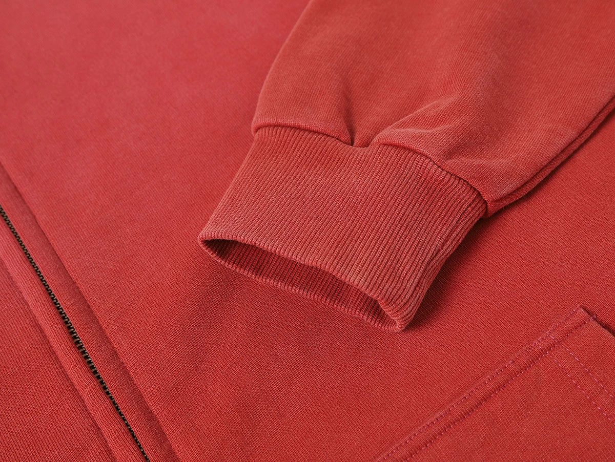 550 GSM CROPPED FIT 'WASHED RED' ZIP-UP HOODIE - Image 5