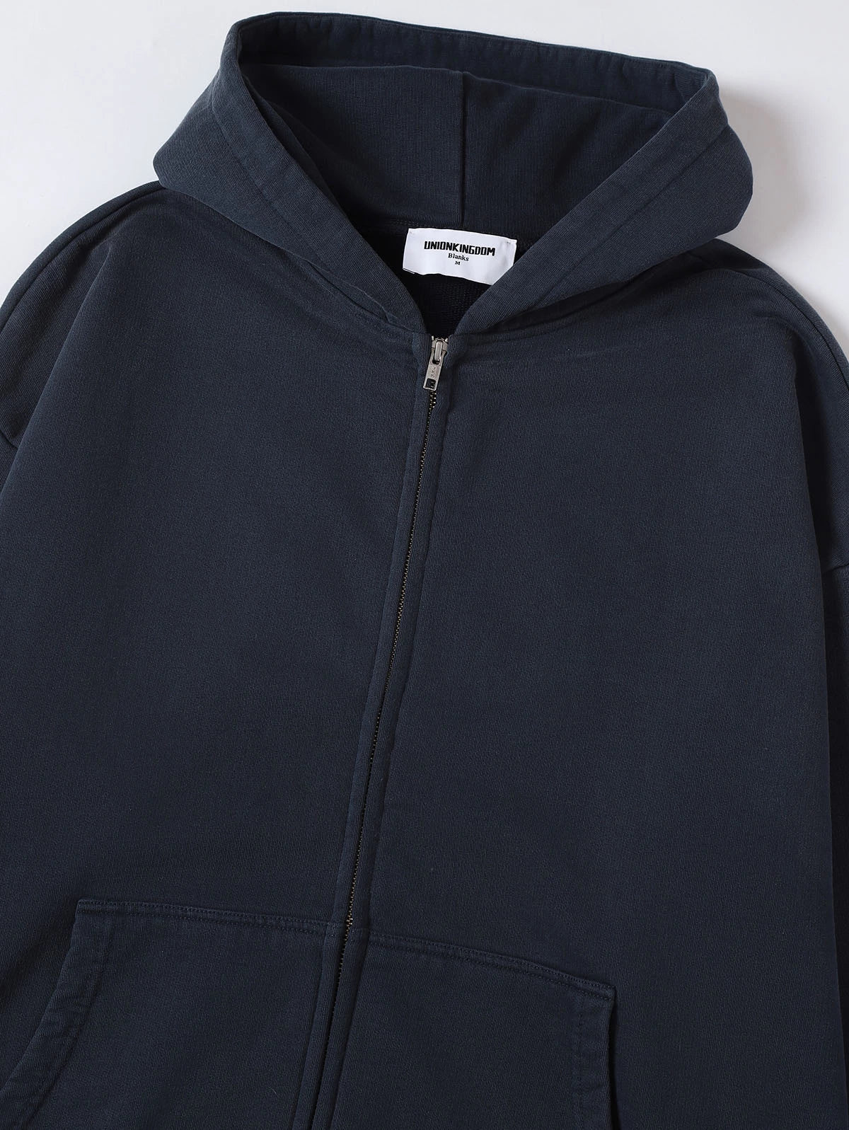 550 GSM CROPPED FIT 'WASHED NAVY BLUE' ZIP-UP HOODIE - Image 3