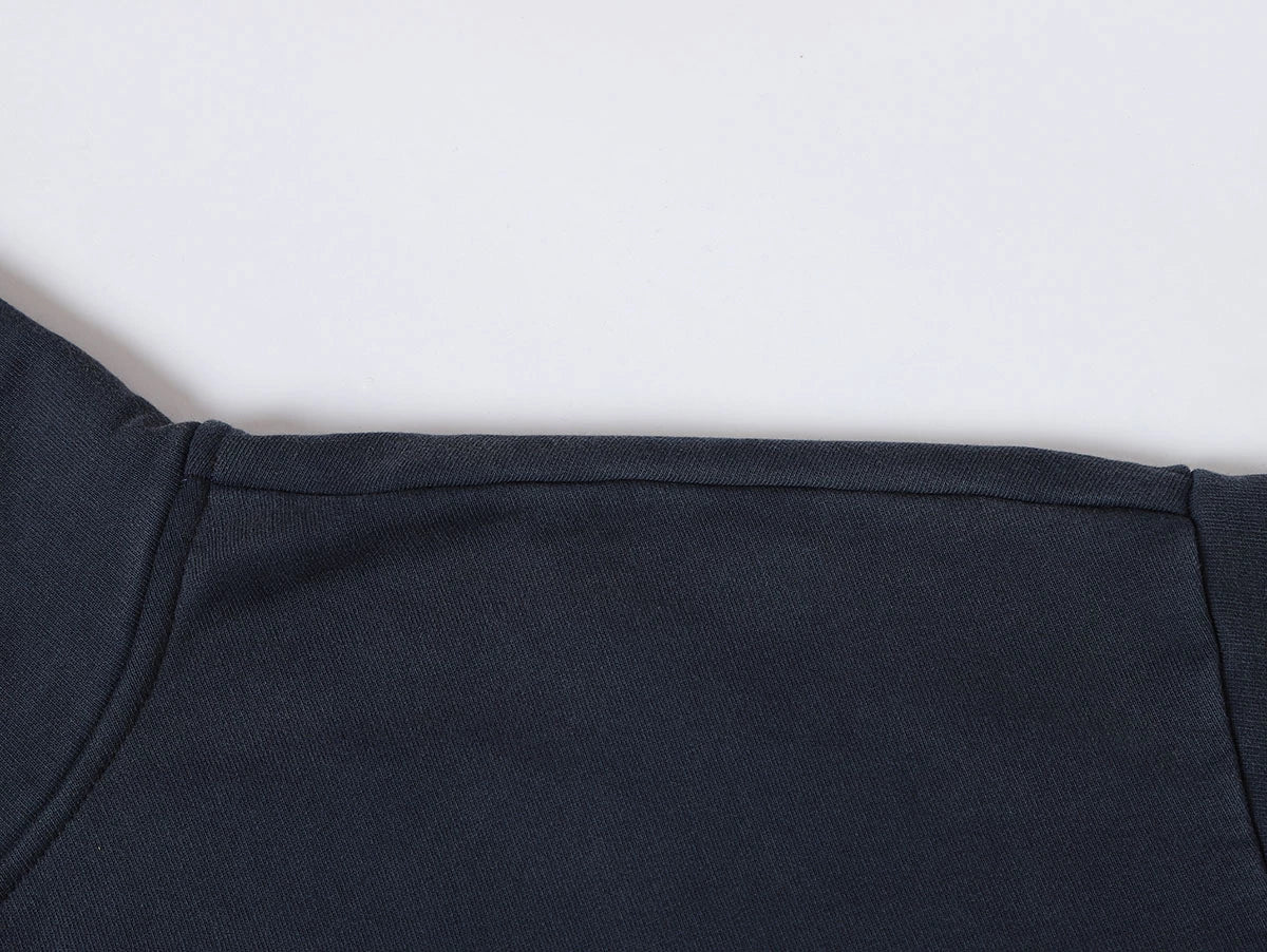 550 GSM CROPPED FIT 'WASHED NAVY BLUE' ZIP-UP HOODIE - Image 4