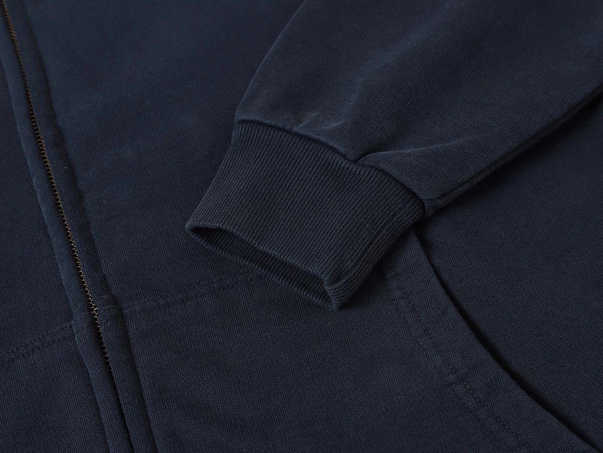 550 GSM CROPPED FIT 'WASHED NAVY BLUE' ZIP-UP HOODIE - Image 5