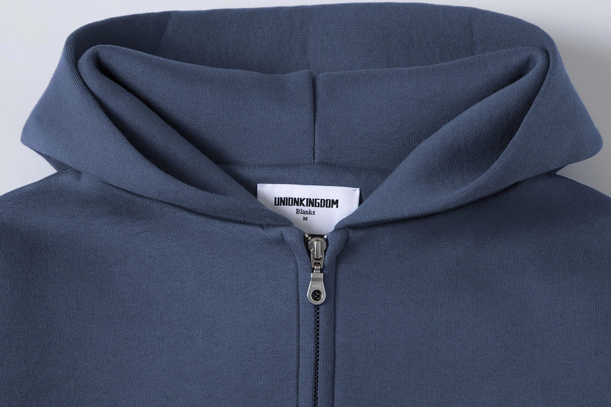 630 GSM BOXY CROPPED FIT 'GRAY BLUE' ZIP-UP HOODIE - Image 3