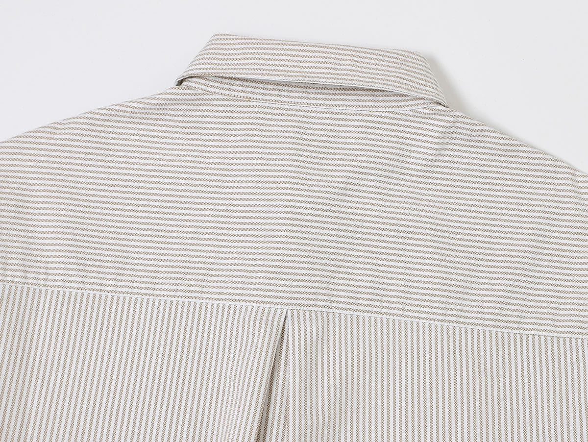BOXY CROPPED 'BEIGE' STRIPED LONG-SLEEVE SHIRT - Image 4