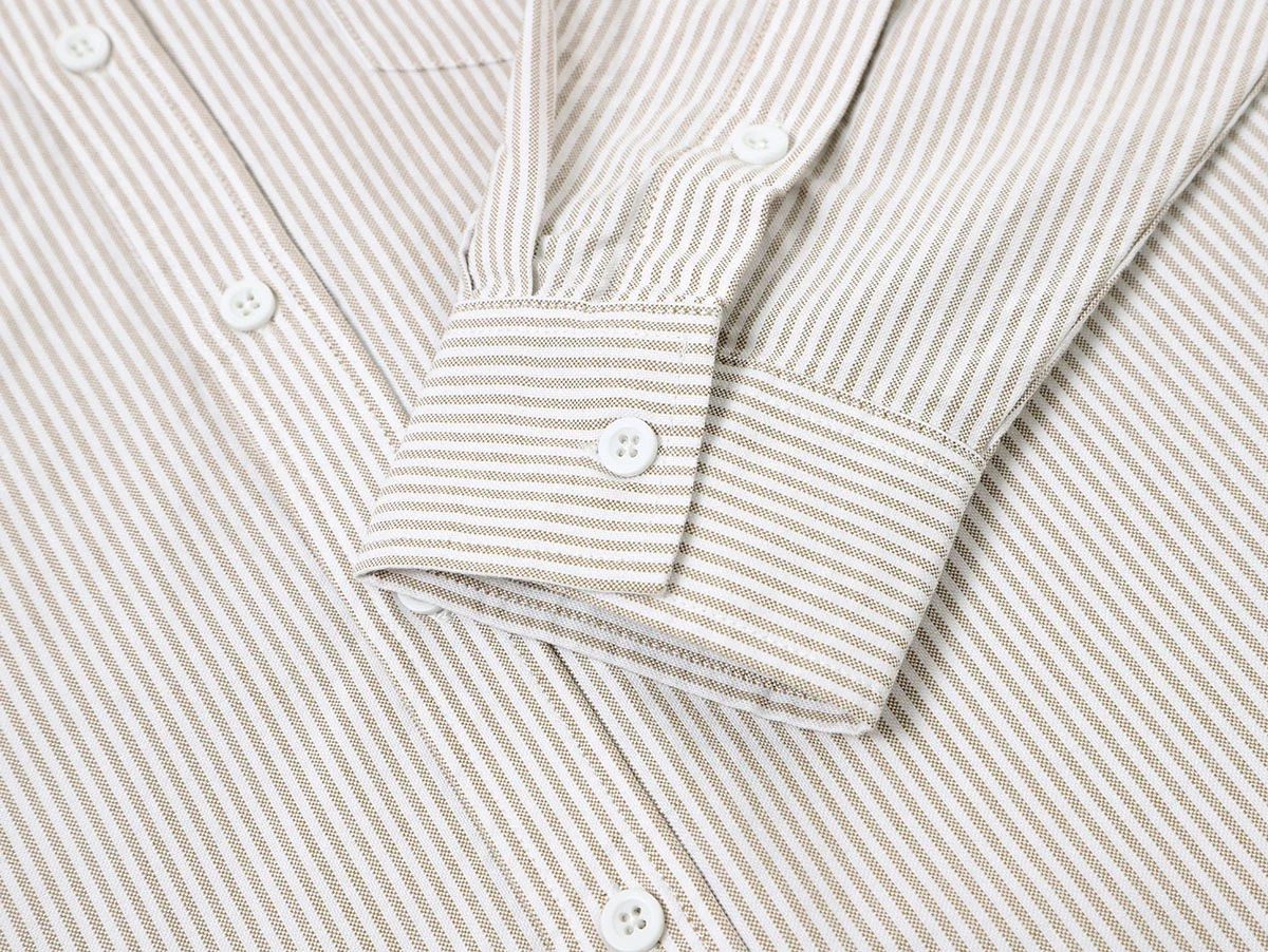 BOXY CROPPED 'BEIGE' STRIPED LONG-SLEEVE SHIRT - Image 8