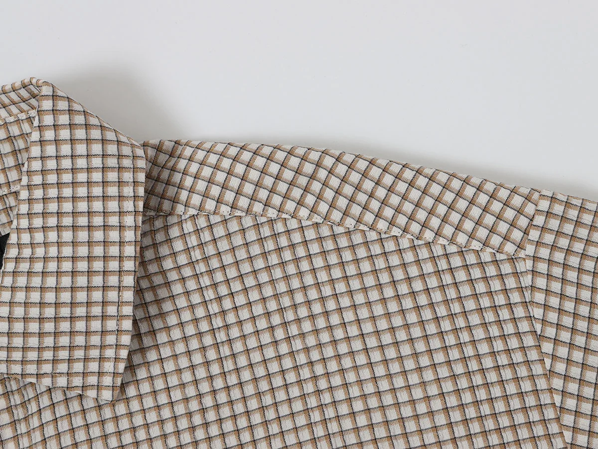 BOXY CROPPED FIT 'BEIGE' PLAID SHIRT - Image 3