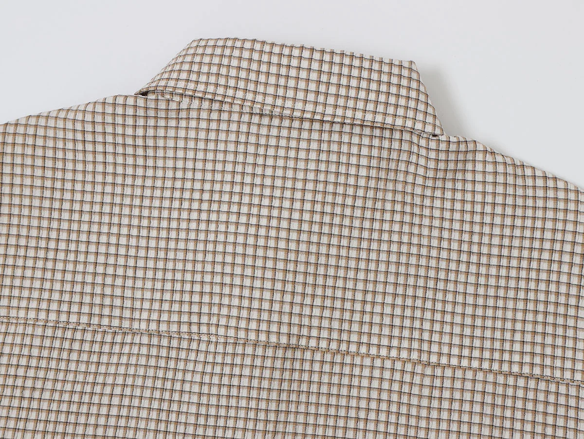 BOXY CROPPED FIT 'BEIGE' PLAID SHIRT - Image 4