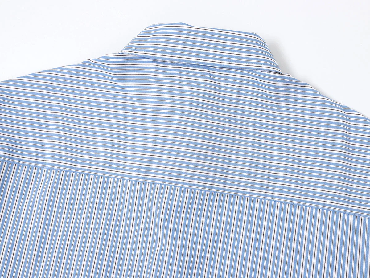 BOXY CROPPED 'BLUE' STRIPED LONG-SLEEVE SHIRT - Image 3
